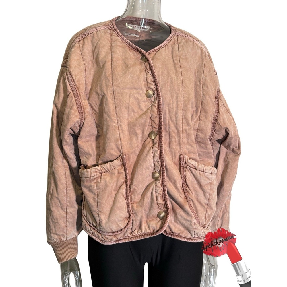 Free People Mixed Signals Jacket Womens Medium Pink Tan Quilted Liner Boho